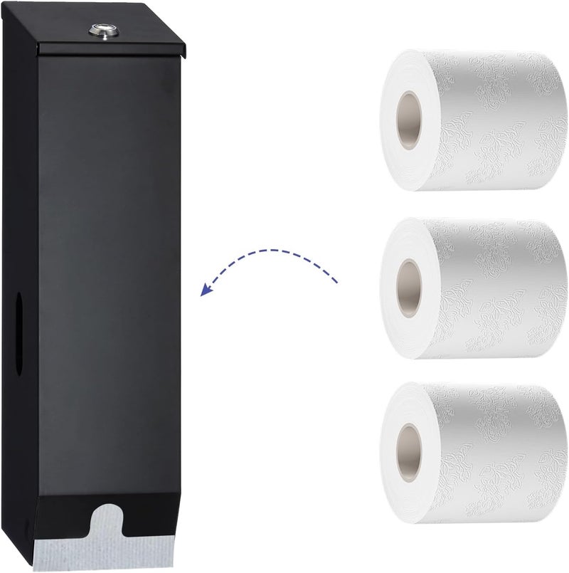 stardrix Triple Roll Commercial Toilet Paper Dispenser, 3 Roll Heavy Duty Stainless Steel Industrial Tissue Holder Wall Mount with Key Lock, Matte Black - Image 1